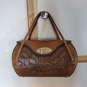 Hand tooled brown leather purse